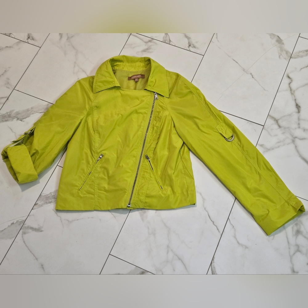 Ellen Tracy Lime Green Chartreuse Moto Jacket Women’s Size XS